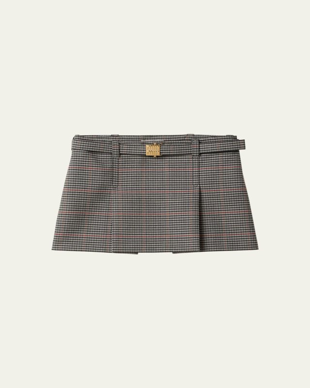 Prince of Wales Belted Mini Skirt
